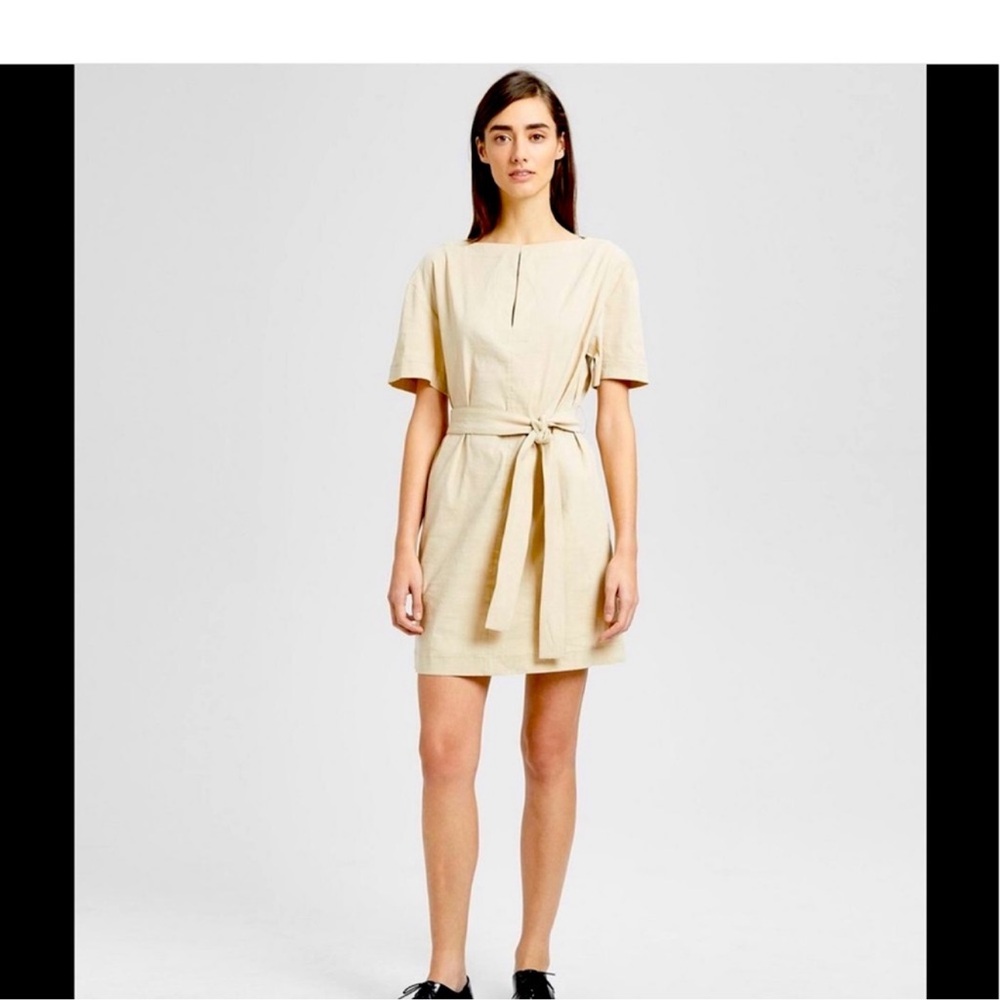 Theory  Slit Front Linen Blend Shirt  Dress Color: Tan , size 00